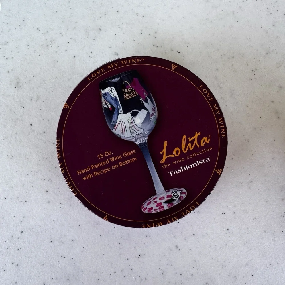 Lolita Hand Painted Wine‎ Glass 15oz Fashionista Recipe on Bottom